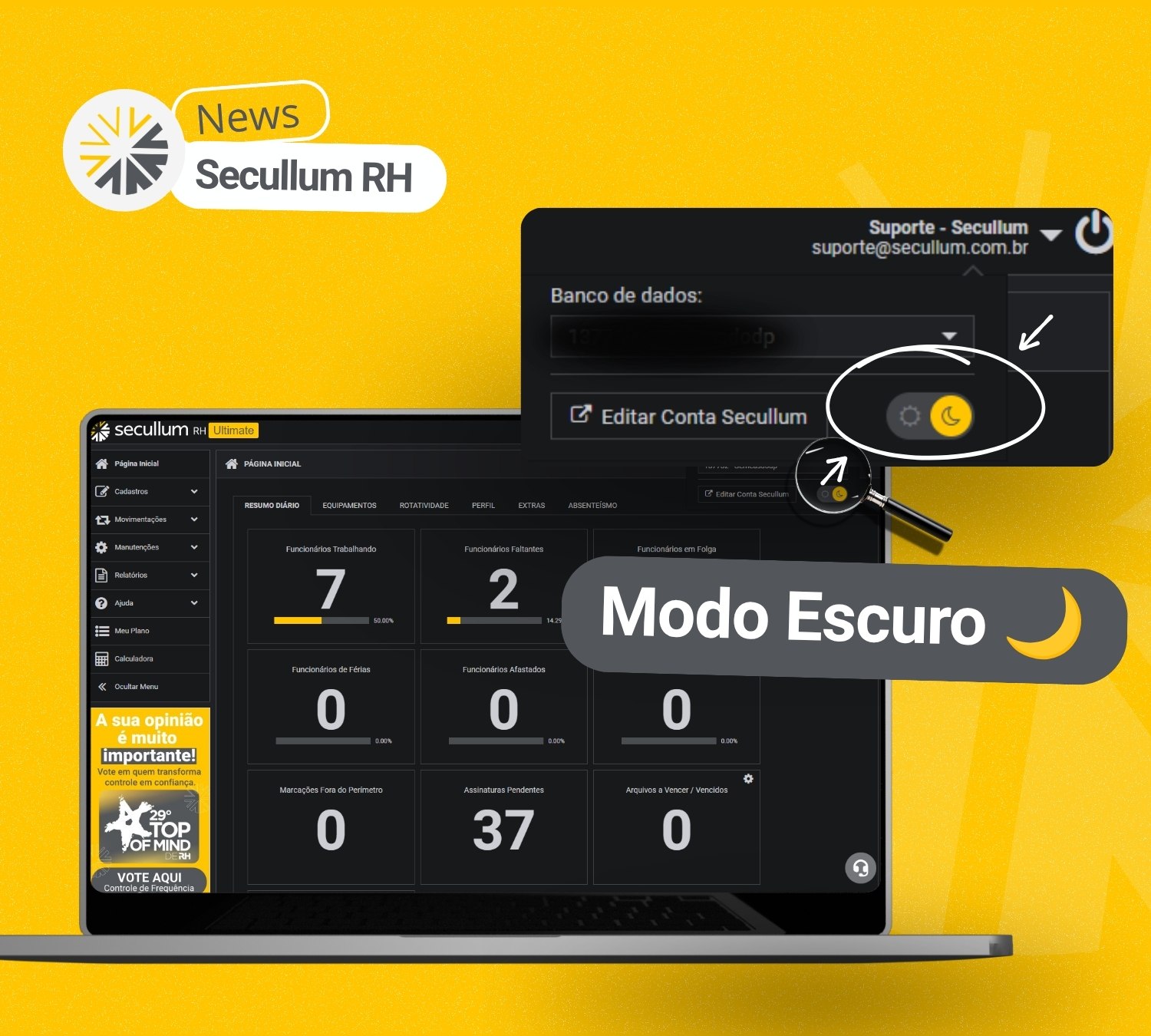 Modo Escuro no Sistema Secullum RH: mais conforto na rotina do RH